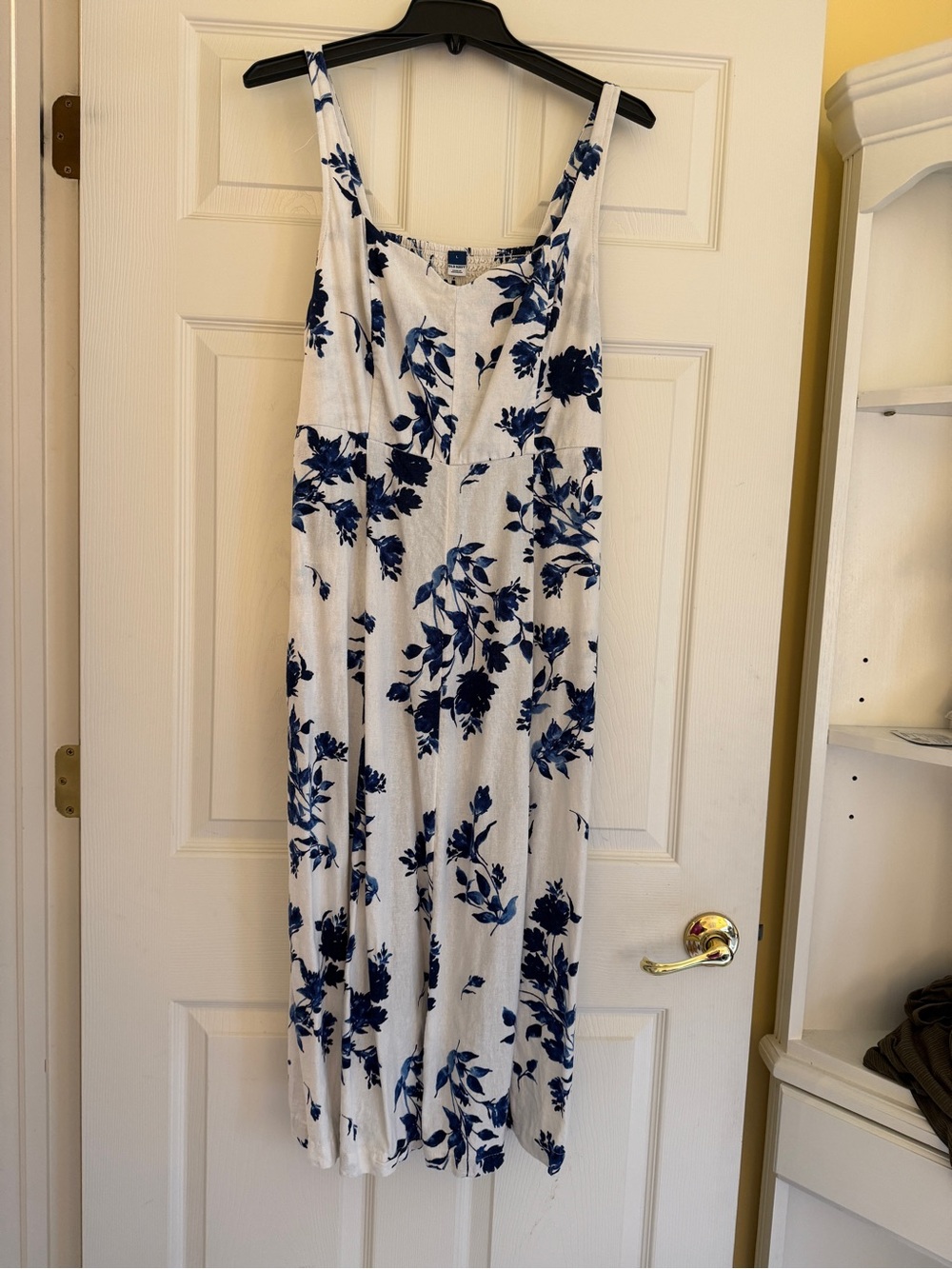 Old Navy White Midi Dress with Blue Floral Print